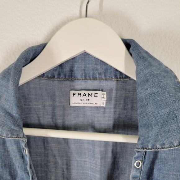 Frame Blue Chambray Denim lace up shirt womens Sz XS NWT Hadley - Picture 3 of 9